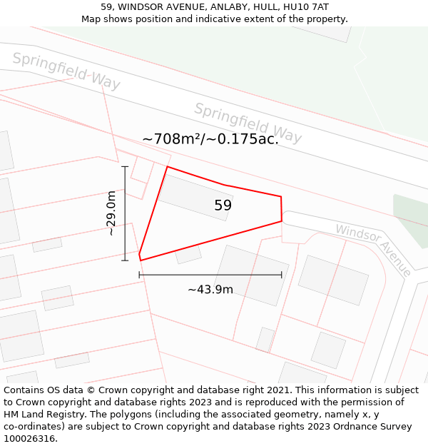 59, WINDSOR AVENUE, ANLABY, HULL, HU10 7AT: Plot and title map