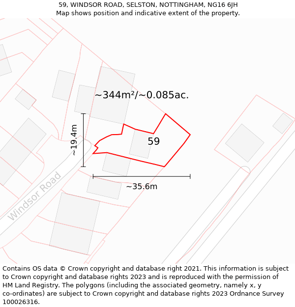 59, WINDSOR ROAD, SELSTON, NOTTINGHAM, NG16 6JH: Plot and title map