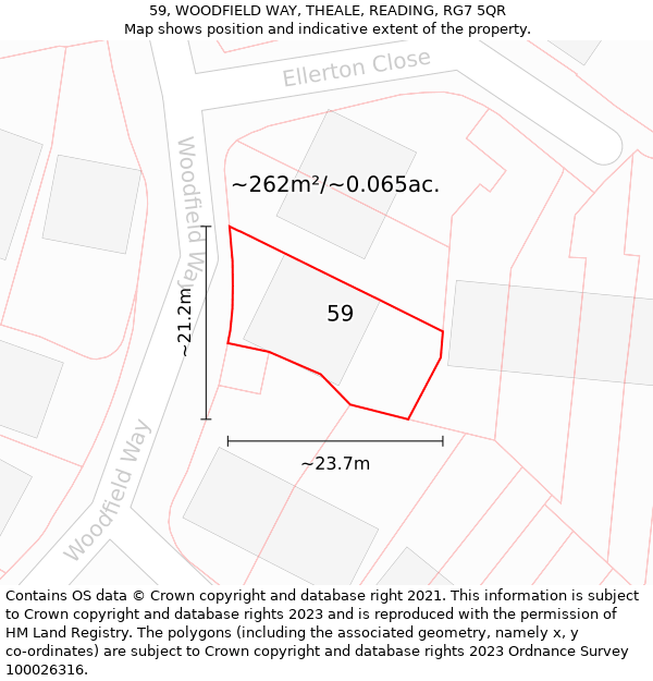 59, WOODFIELD WAY, THEALE, READING, RG7 5QR: Plot and title map