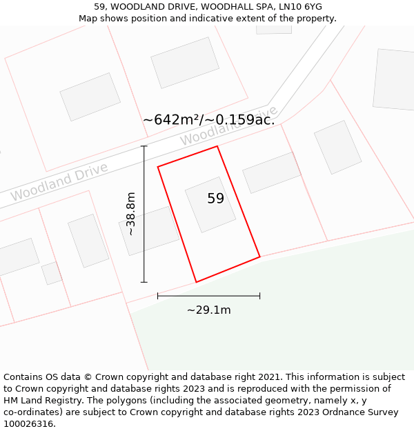 59, WOODLAND DRIVE, WOODHALL SPA, LN10 6YG: Plot and title map