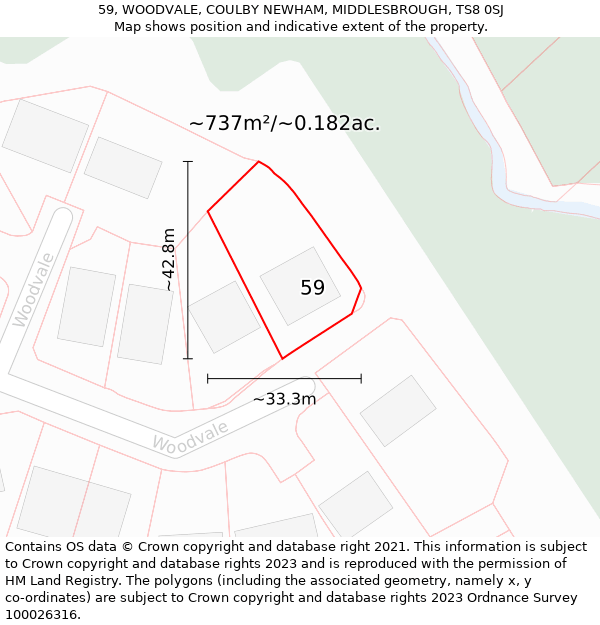 59, WOODVALE, COULBY NEWHAM, MIDDLESBROUGH, TS8 0SJ: Plot and title map