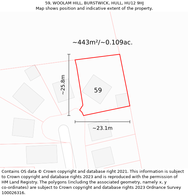 59, WOOLAM HILL, BURSTWICK, HULL, HU12 9HJ: Plot and title map