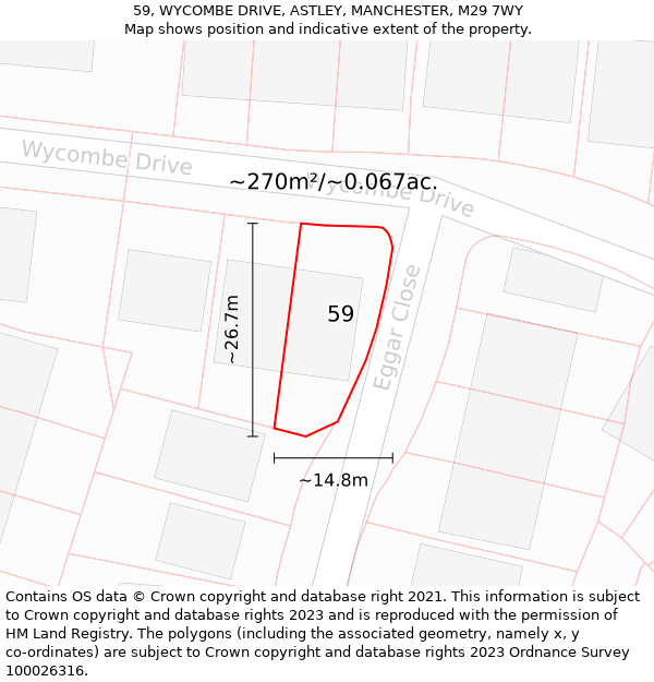 59, WYCOMBE DRIVE, ASTLEY, MANCHESTER, M29 7WY: Plot and title map