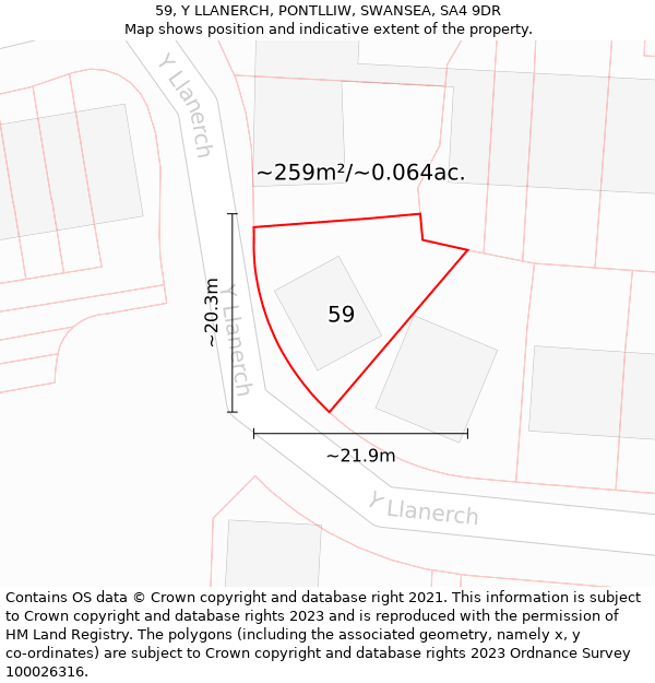 59, Y LLANERCH, PONTLLIW, SWANSEA, SA4 9DR: Plot and title map