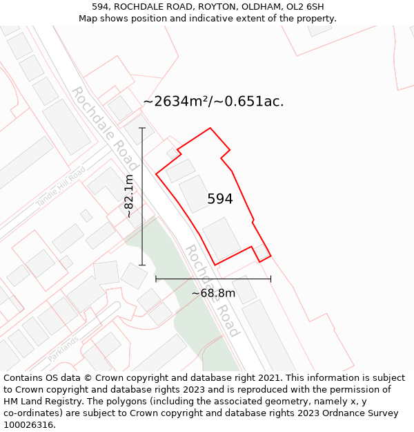 594, ROCHDALE ROAD, ROYTON, OLDHAM, OL2 6SH: Plot and title map