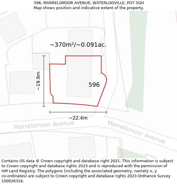 596, MARRELSMOOR AVENUE, WATERLOOVILLE, PO7 5GH: Plot and title map