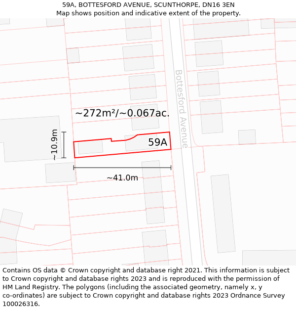 59A, BOTTESFORD AVENUE, SCUNTHORPE, DN16 3EN: Plot and title map