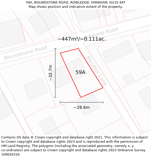 59A, BOUNDSTONE ROAD, ROWLEDGE, FARNHAM, GU10 4AT: Plot and title map