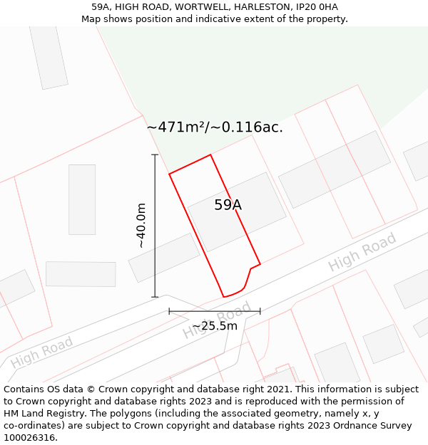 59A, HIGH ROAD, WORTWELL, HARLESTON, IP20 0HA: Plot and title map