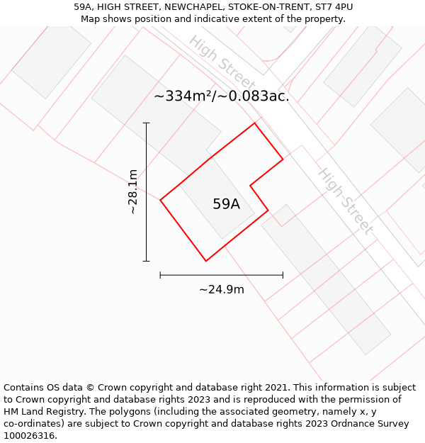 59A, HIGH STREET, NEWCHAPEL, STOKE-ON-TRENT, ST7 4PU: Plot and title map