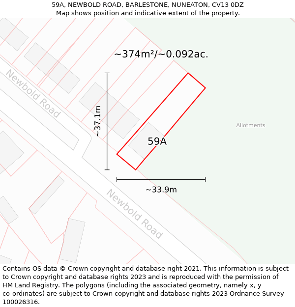 59A, NEWBOLD ROAD, BARLESTONE, NUNEATON, CV13 0DZ: Plot and title map