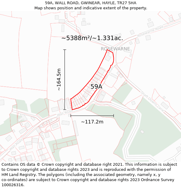 59A, WALL ROAD, GWINEAR, HAYLE, TR27 5HA: Plot and title map