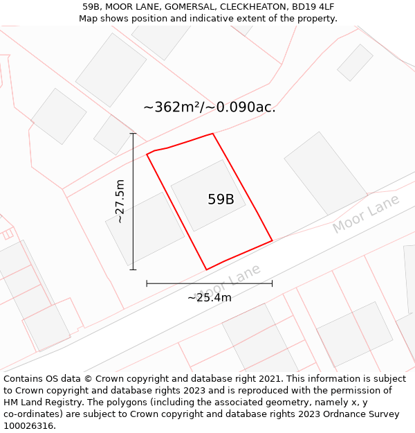 59B, MOOR LANE, GOMERSAL, CLECKHEATON, BD19 4LF: Plot and title map