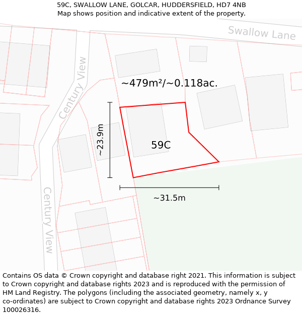 59C, SWALLOW LANE, GOLCAR, HUDDERSFIELD, HD7 4NB: Plot and title map