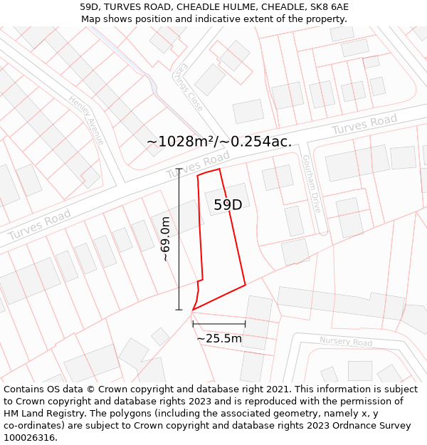 59D, TURVES ROAD, CHEADLE HULME, CHEADLE, SK8 6AE: Plot and title map