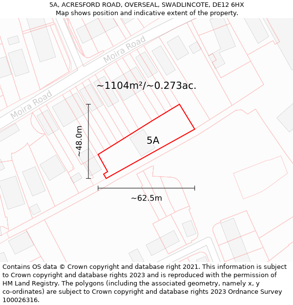 5A, ACRESFORD ROAD, OVERSEAL, SWADLINCOTE, DE12 6HX: Plot and title map