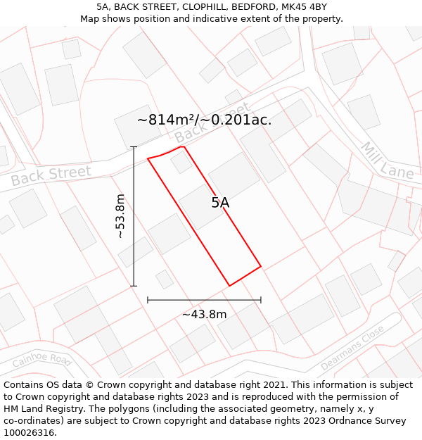 5A, BACK STREET, CLOPHILL, BEDFORD, MK45 4BY: Plot and title map