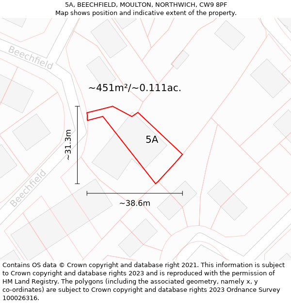 5A, BEECHFIELD, MOULTON, NORTHWICH, CW9 8PF: Plot and title map