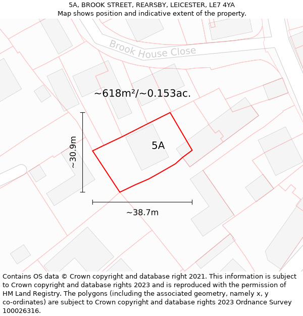 5A, BROOK STREET, REARSBY, LEICESTER, LE7 4YA: Plot and title map