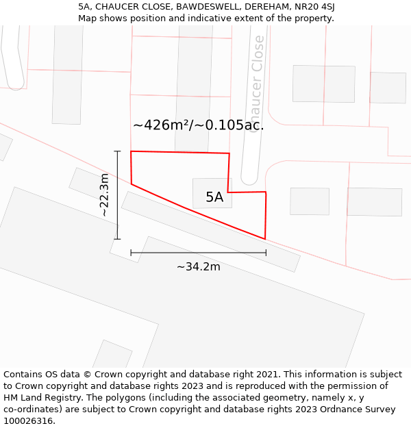 5A, CHAUCER CLOSE, BAWDESWELL, DEREHAM, NR20 4SJ: Plot and title map