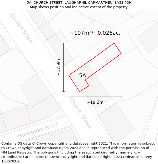 5A, CHURCH STREET, LAUGHARNE, CARMARTHEN, SA33 4QH: Plot and title map