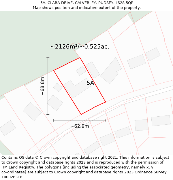 5A, CLARA DRIVE, CALVERLEY, PUDSEY, LS28 5QP: Plot and title map