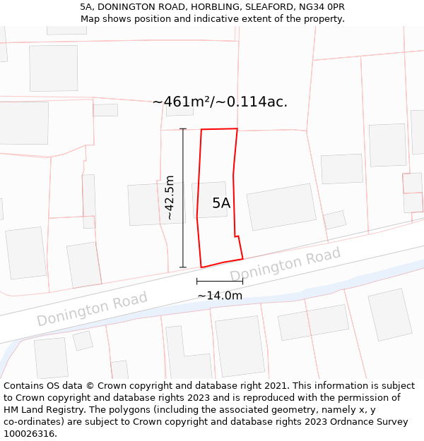 5A, DONINGTON ROAD, HORBLING, SLEAFORD, NG34 0PR: Plot and title map