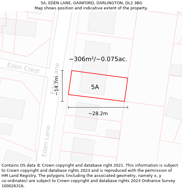 5A, EDEN LANE, GAINFORD, DARLINGTON, DL2 3BG: Plot and title map