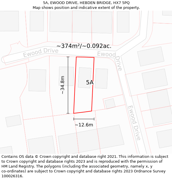 5A, EWOOD DRIVE, HEBDEN BRIDGE, HX7 5PQ: Plot and title map