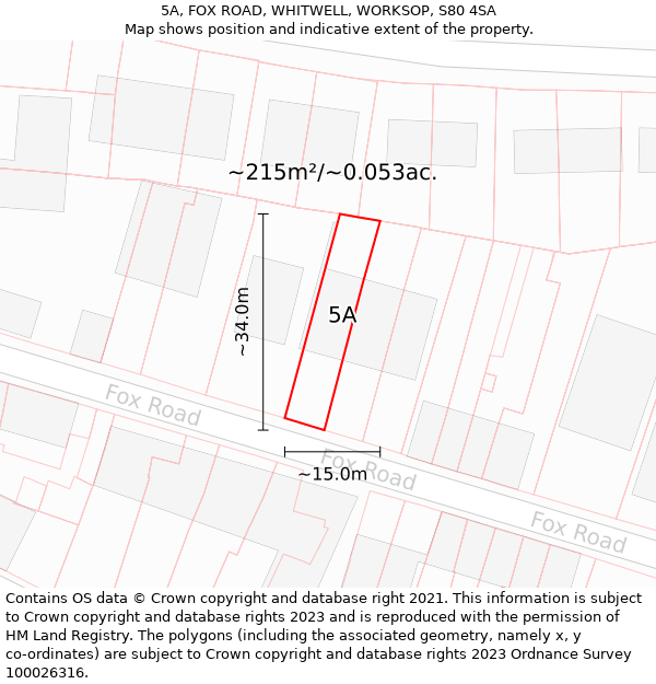 5A, FOX ROAD, WHITWELL, WORKSOP, S80 4SA: Plot and title map