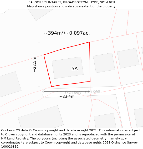 5A, GORSEY INTAKES, BROADBOTTOM, HYDE, SK14 6EH: Plot and title map