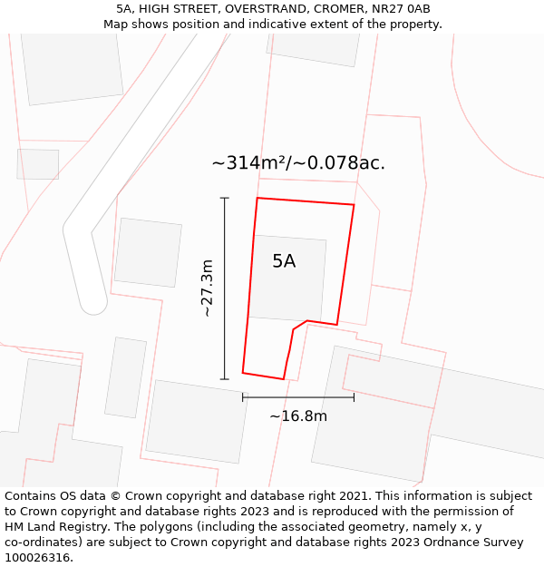 5A, HIGH STREET, OVERSTRAND, CROMER, NR27 0AB: Plot and title map