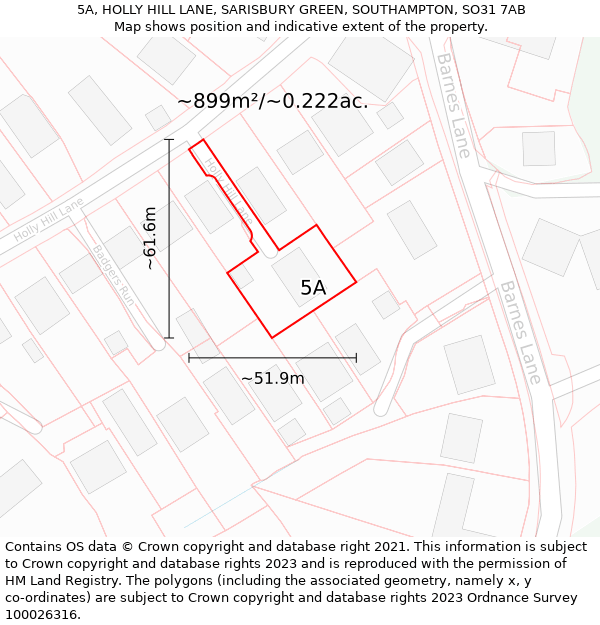 5A, HOLLY HILL LANE, SARISBURY GREEN, SOUTHAMPTON, SO31 7AB: Plot and title map