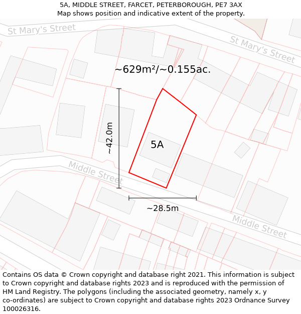 5A, MIDDLE STREET, FARCET, PETERBOROUGH, PE7 3AX: Plot and title map