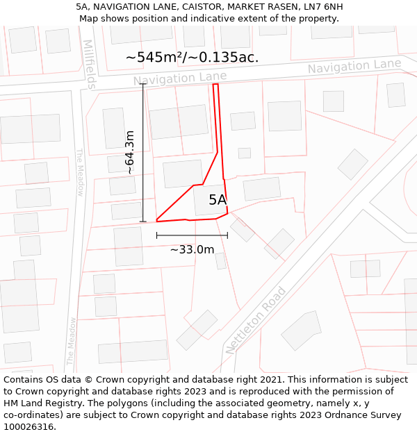 5A, NAVIGATION LANE, CAISTOR, MARKET RASEN, LN7 6NH: Plot and title map