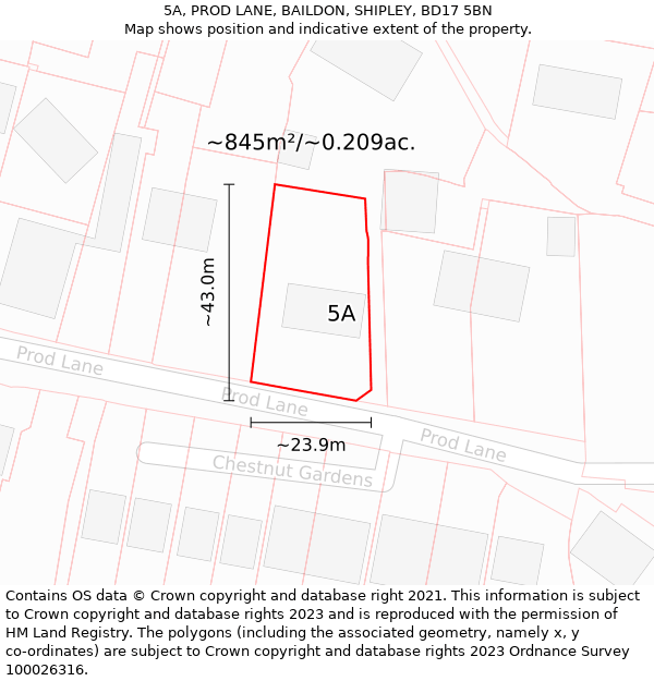 5A, PROD LANE, BAILDON, SHIPLEY, BD17 5BN: Plot and title map