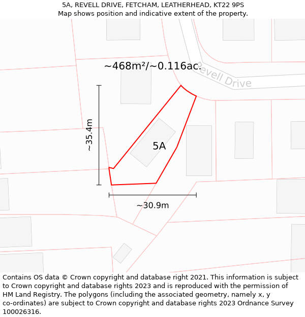 5A, REVELL DRIVE, FETCHAM, LEATHERHEAD, KT22 9PS: Plot and title map