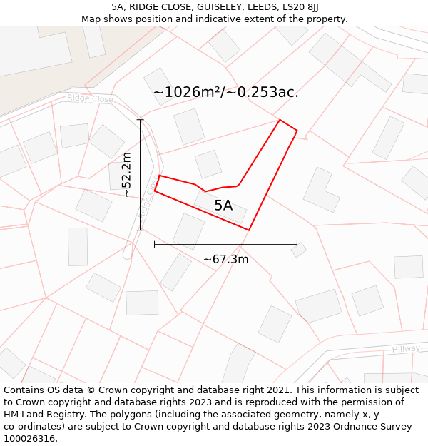 5A, RIDGE CLOSE, GUISELEY, LEEDS, LS20 8JJ: Plot and title map