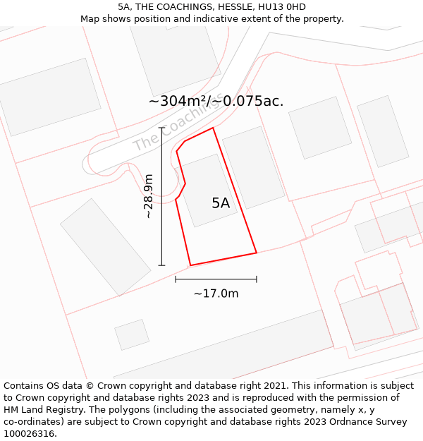 5A, THE COACHINGS, HESSLE, HU13 0HD: Plot and title map