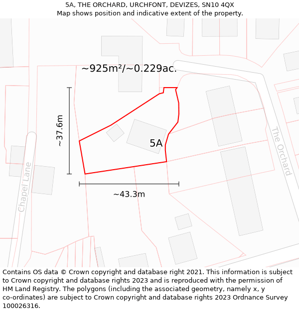 5A, THE ORCHARD, URCHFONT, DEVIZES, SN10 4QX: Plot and title map