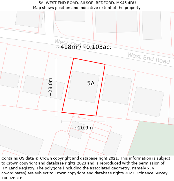 5A, WEST END ROAD, SILSOE, BEDFORD, MK45 4DU: Plot and title map