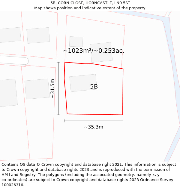 5B, CORN CLOSE, HORNCASTLE, LN9 5ST: Plot and title map