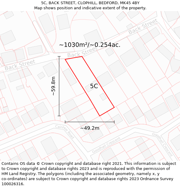 5C, BACK STREET, CLOPHILL, BEDFORD, MK45 4BY: Plot and title map