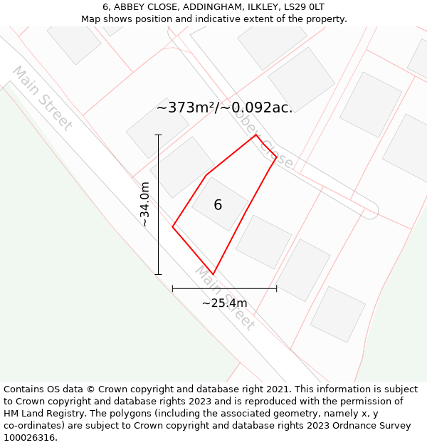 6, ABBEY CLOSE, ADDINGHAM, ILKLEY, LS29 0LT: Plot and title map