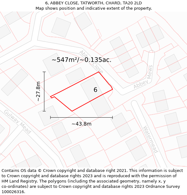 6, ABBEY CLOSE, TATWORTH, CHARD, TA20 2LD: Plot and title map