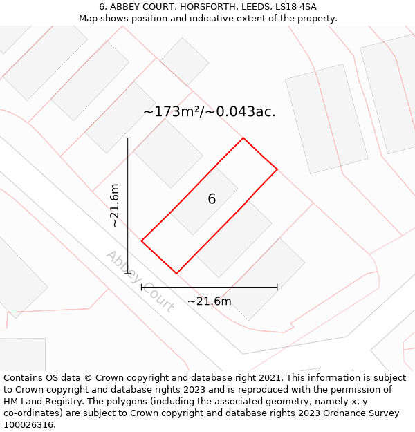 6, ABBEY COURT, HORSFORTH, LEEDS, LS18 4SA: Plot and title map