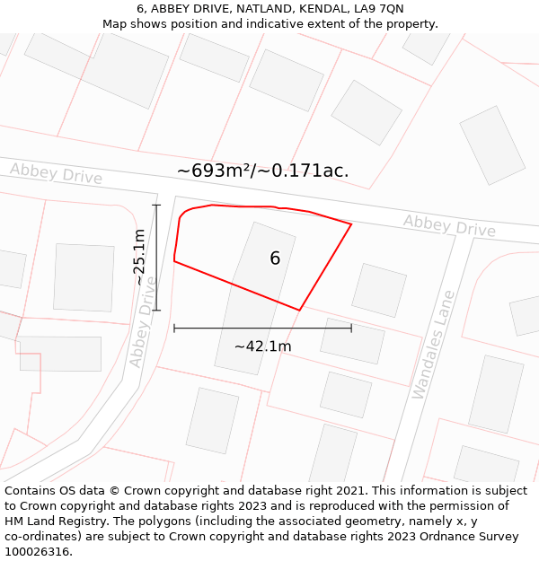 6, ABBEY DRIVE, NATLAND, KENDAL, LA9 7QN: Plot and title map