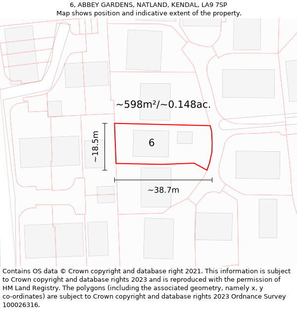 6, ABBEY GARDENS, NATLAND, KENDAL, LA9 7SP: Plot and title map