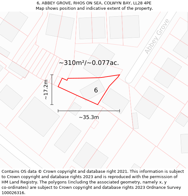 6, ABBEY GROVE, RHOS ON SEA, COLWYN BAY, LL28 4PE: Plot and title map