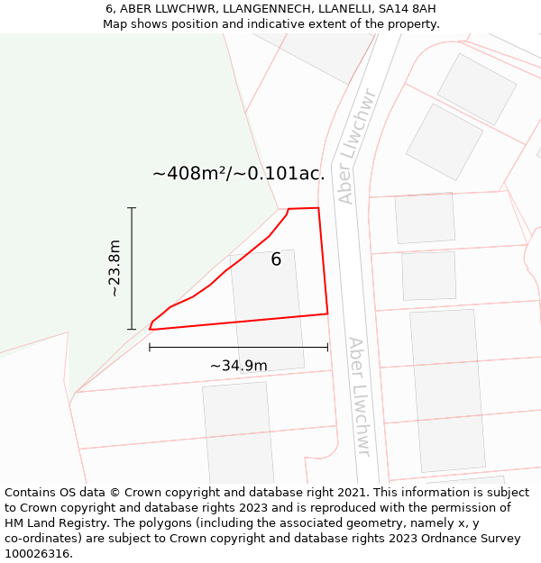 6, ABER LLWCHWR, LLANGENNECH, LLANELLI, SA14 8AH: Plot and title map